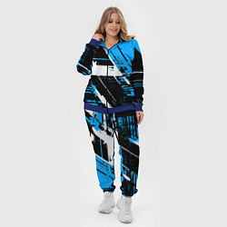 Женский 3D-костюм Diagonal black and white stripes on a blue backgro, цвет: 3D-синий — фото 2