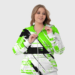 Женский 3D-костюм Diagonal black and green stripes on a white backgr, цвет: 3D-белый — фото 2