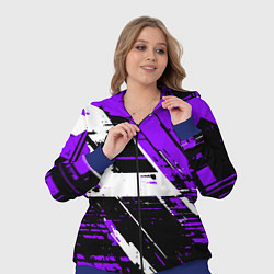 Женский 3D-костюм Diagonal black and white stripes on a purple backg, цвет: 3D-синий — фото 2