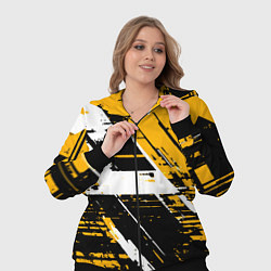 Женский 3D-костюм Diagonal black and white stripes on a yellow backg, цвет: 3D-черный — фото 2