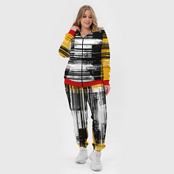 Женский 3D-костюм Горизонтальные чёрные линии на бело-жёлтом фоне, цвет: 3D-красный — фото 2