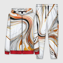 Женский 3D-костюм Волнистые чёрно-жёлтые линии на белом фоне, цвет: 3D-красный