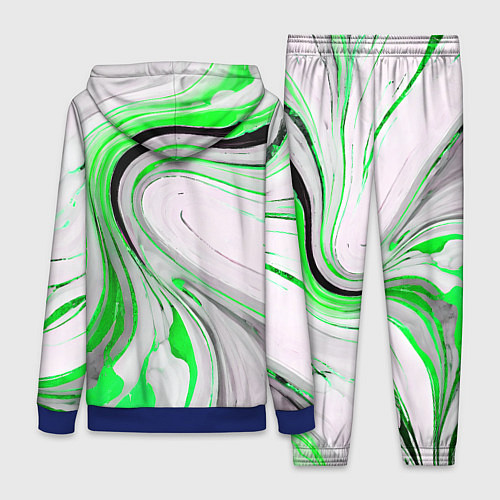 Женский костюм Волнистые чёрно-зелёные линии на белом фоне / 3D-Синий – фото 2