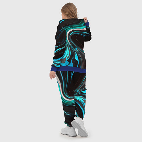 Женский костюм Волнистые бело-голубые линии на чёрном фоне / 3D-Синий – фото 5