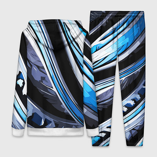 Женский костюм Волнистая чёрно-синяя абстракция / 3D-Белый – фото 2