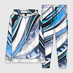 Женский 3D-костюм Волнистая бело-синяя абстракция, цвет: 3D-белый