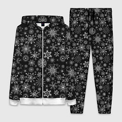 Женский 3D-костюм Белые снежинки на черном, цвет: 3D-белый