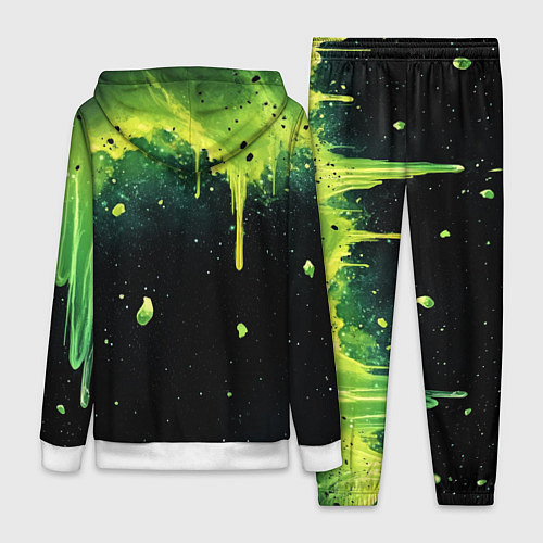Женский костюм Зеленая стекающая краска по черному фону / 3D-Белый – фото 2
