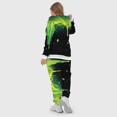 Женский костюм Зеленая стекающая краска по черному фону / 3D-Белый – фото 5