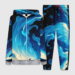 Женский 3D-костюм Бело-синее пламя из абстрактных красок, цвет: 3D-меланж