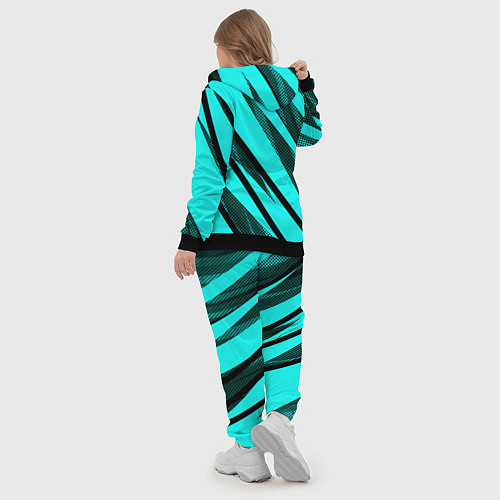 Женский костюм Неоновый голубой с чёрным абстракция с полосами / 3D-Черный – фото 5