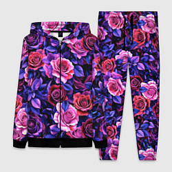 Женский 3D-костюм Разноцветные цветы - синие розы паттерн, цвет: 3D-черный