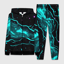 Женский 3D-костюм Голубые неоновые волны текстура, цвет: 3D-черный