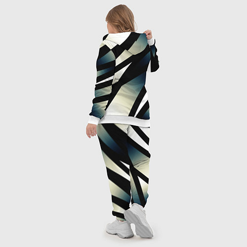 Женский костюм Чёрно-белый с синим затемнением полосы / 3D-Белый – фото 5