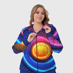 Женский 3D-костюм Оранжевый круг и голубые линии текстура, цвет: 3D-синий — фото 2