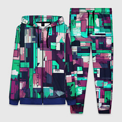 Женский 3D-костюм Абстракция бирюзовый с розовым геометричный, цвет: 3D-синий