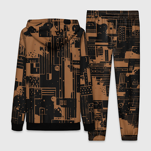 Женский костюм Чёрно-коричневый абстракция геометричный / 3D-Черный – фото 2