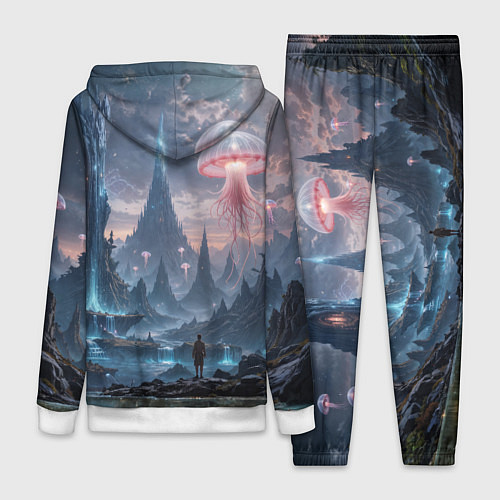 Женский костюм Фантастический мир с медузами и озеро у гор / 3D-Белый – фото 2