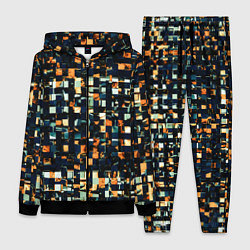 Женский 3D-костюм Тёмный синий с оранжевым кубики абстракция, цвет: 3D-черный