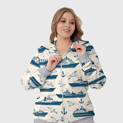 Женский 3D-костюм Морской паттерн из чаек, якорей и кораблей, цвет: 3D-меланж — фото 2