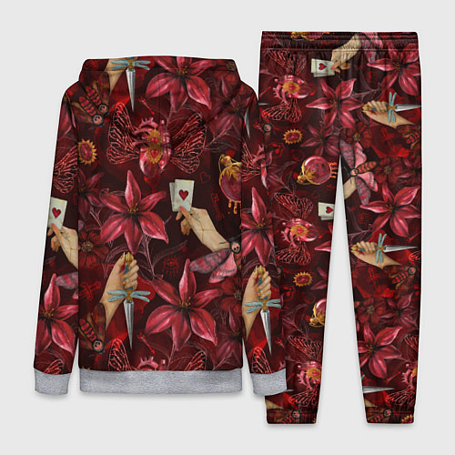 Женский костюм Бордовая готика с сердцем, лилиями и мотыльками / 3D-Меланж – фото 2