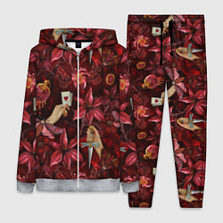 Женский 3D-костюм Бордовая готика с сердцем, лилиями и мотыльками, цвет: 3D-меланж