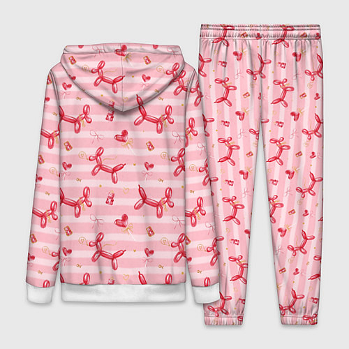 Женский костюм Красные шарики-собачки на розовых полосках / 3D-Белый – фото 2