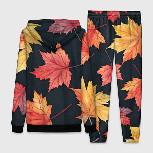 Женский костюм Кленовые листья на черном - акварельный паттерн / 3D-Черный – фото 2