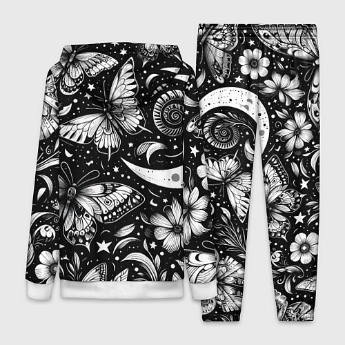 Женский костюм Паттерн из бабочек цветов и луны - нейроарт / 3D-Белый – фото 2