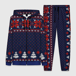 Женский 3D-костюм Новогодний вязаный узор, цвет: 3D-синий