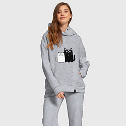 Женский костюм оверсайз Удивленные коты, цвет: меланж — фото 2