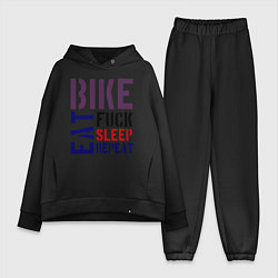 Женский костюм оверсайз Bike eat sleep repeat, цвет: черный