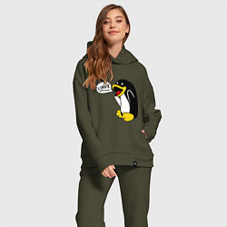 Женский костюм оверсайз Пингвин: Linux, цвет: хаки — фото 2