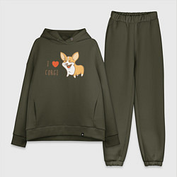 Женский костюм оверсайз I LOVE CORGI, цвет: хаки