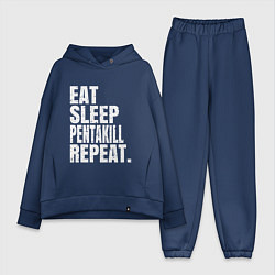 Женский костюм оверсайз EAT SLEEP PENTAKILL REPEAT, цвет: тёмно-синий