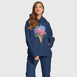 Женский костюм оверсайз Букет цветов в рожке, цвет: тёмно-синий — фото 2