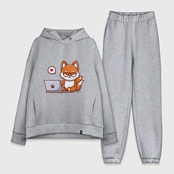 Женский костюм оверсайз Cute fox and laptop