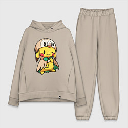 Женский костюм оверсайз Пикачу - совенок, цвет: миндальный