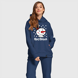 Женский костюм оверсайз Merry Christmas: снеговик в цилиндре, цвет: тёмно-синий — фото 2