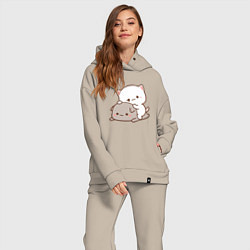 Женский костюм оверсайз Котики играют 02, цвет: миндальный — фото 2