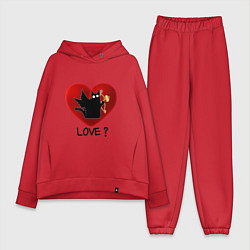 Женский костюм оверсайз WHAT CAT LOVE Сердце, цвет: красный