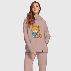 Женский костюм оверсайз Рыженький котик, цвет: пыльно-розовый — фото 2