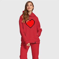 Женский костюм оверсайз Пиксельное сердце-здоровье - Красный, цвет: красный — фото 2