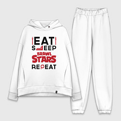 Женский костюм оверсайз Надпись: eat sleep Brawl Stars repeat, цвет: белый