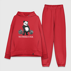 Женский костюм оверсайз Это настоящая борьба - панда штангист, цвет: красный