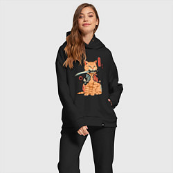 Женский костюм оверсайз Японский Кот Якудза, цвет: черный — фото 2