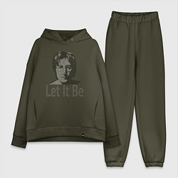 Женский костюм оверсайз Портрет Джона Леннона и текст песни Let It Be, цвет: хаки