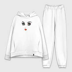 Женский костюм оверсайз Женское лицо с большими зелеными глазами, цвет: белый