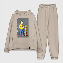 Женский костюм оверсайз Homer Simpson and cats - нейросеть арт, цвет: миндальный