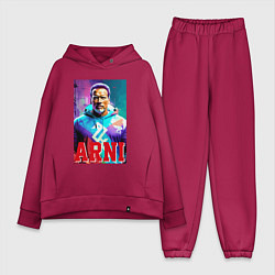Женский костюм оверсайз Super Arnold Schwarzenegger - Arni ai pop art, цвет: маджента